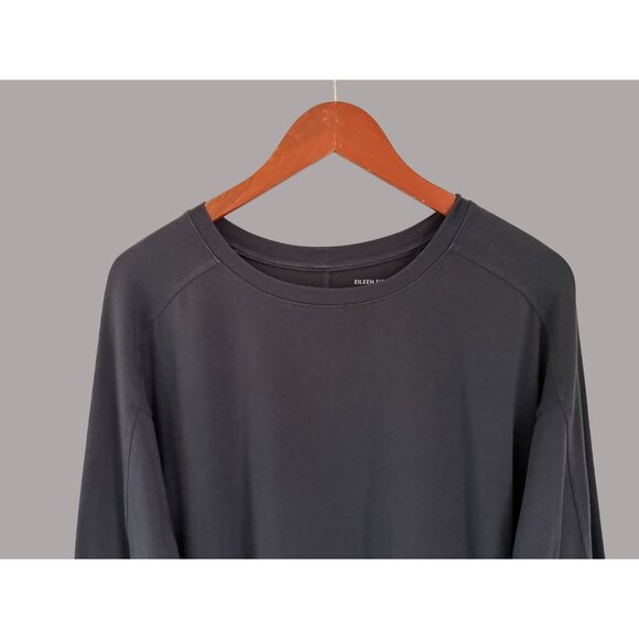 Eileen Fisher Black Organic Cotton Blend Relaxed Fit Dress With 3/4 Sleeves & Si - Picture 4 of 8